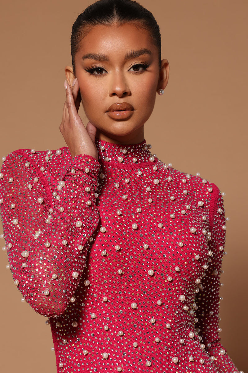 Shayla Pearl Embellished Mini Dress Pink