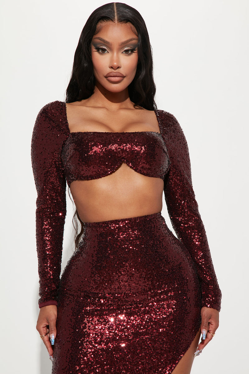 Maroon outlet sequin skirt