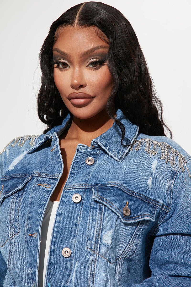 Fashion nova distressed denim jacket top