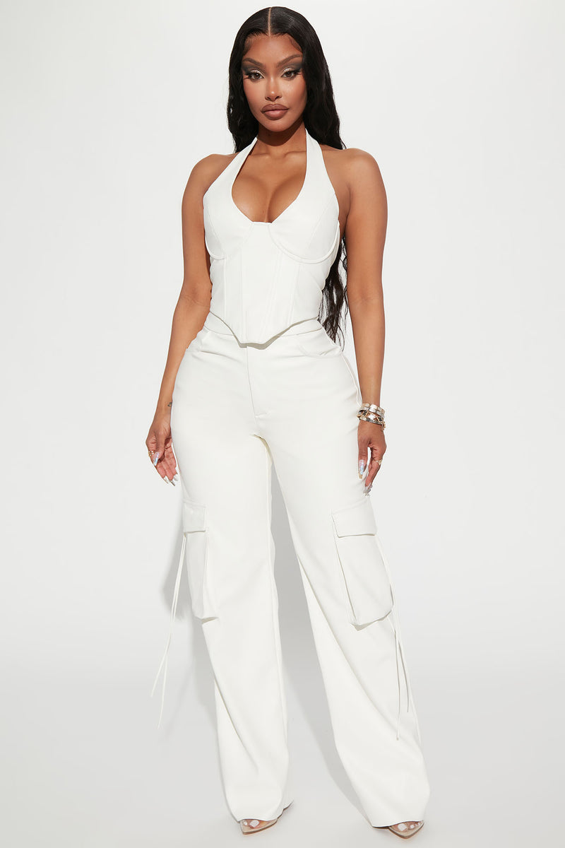 After Party Faux Leather Pant Set White