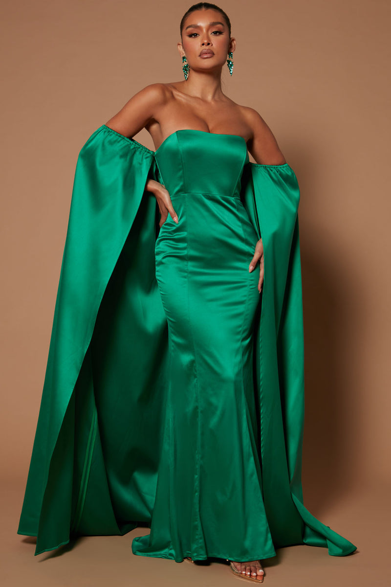 Trinity Satin Maxi Dress Emerald Fashion Nova, Luxe Fashion Nova