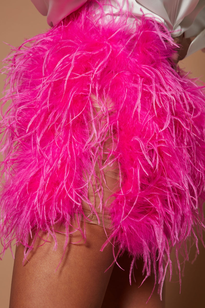 Pink feather mini skirt clearance