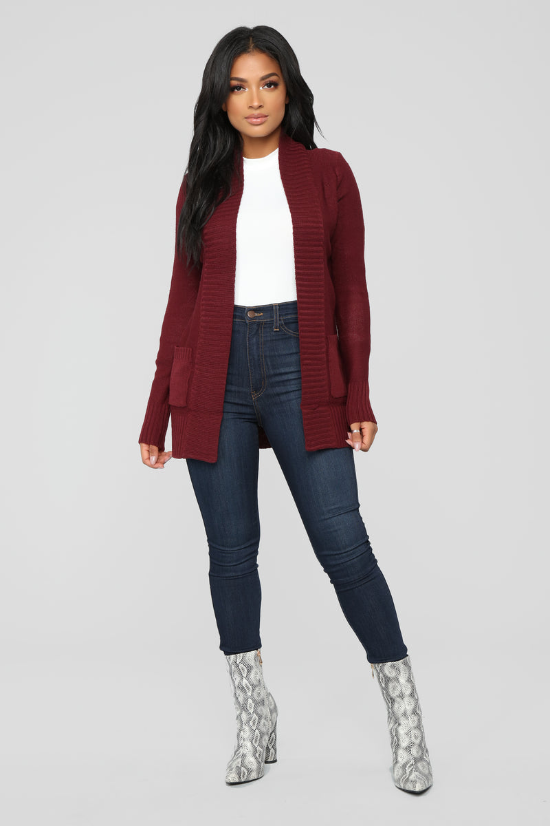 Moments After Cardigan Burgundy Fashion Nova Sweaters