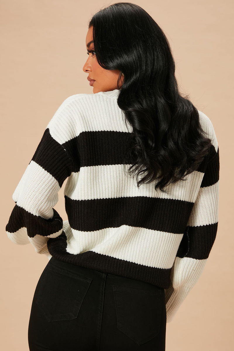 Autumn Dreams Striped Sweater Black White