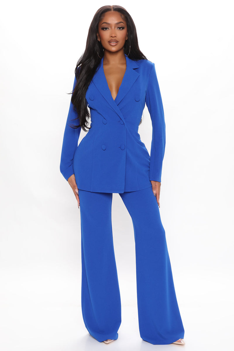 In The Style x Lorna Luxe blazer and pants set in blue