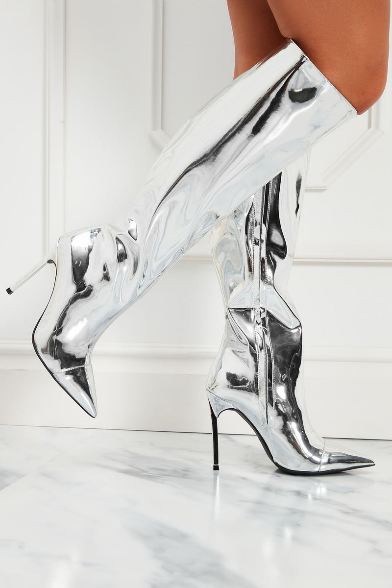 Fashion nova silver boots store