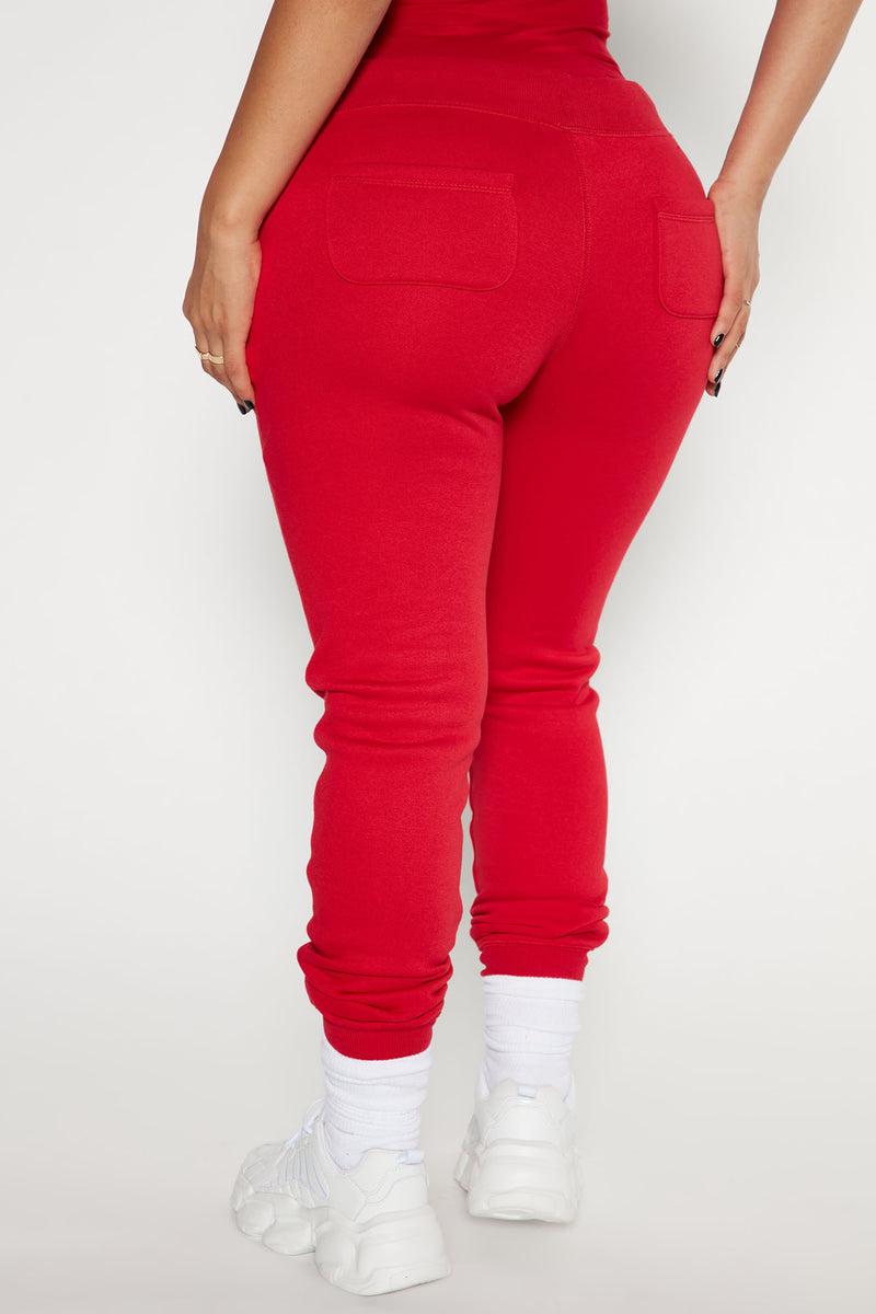 Red high waisted joggers new arrivals
