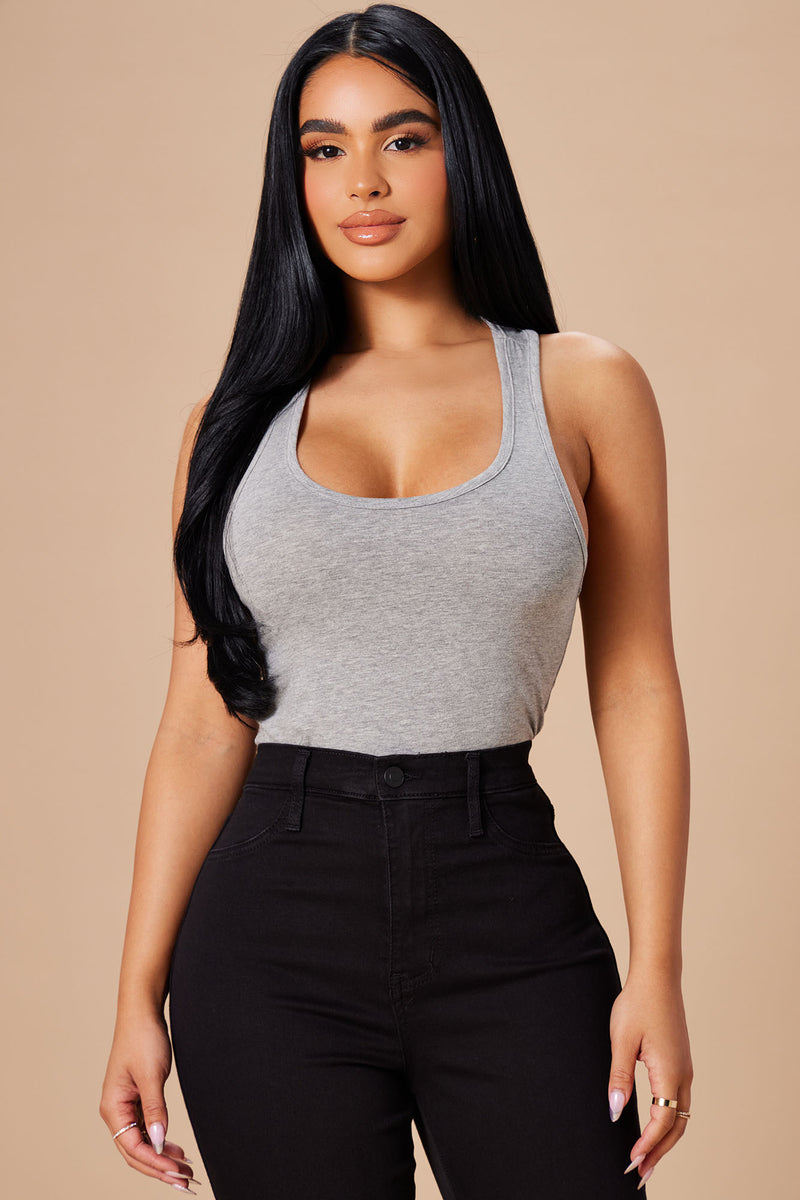 Divine Basic Tank Bodysuit Heather Grey Fashion Nova Basic