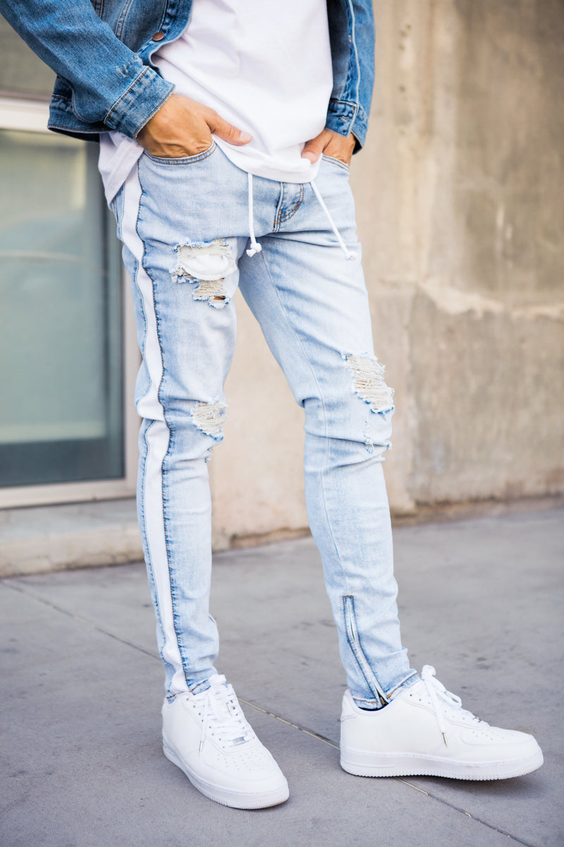 Mens jean best sale with stripe