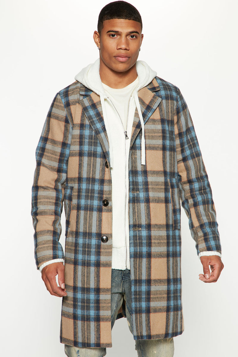 Mens plaid hotsell long coat
