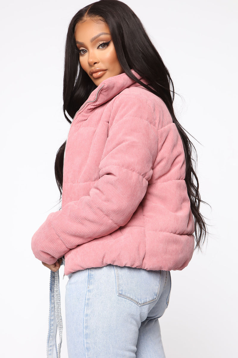 Pink corduroy new arrivals puffer jacket