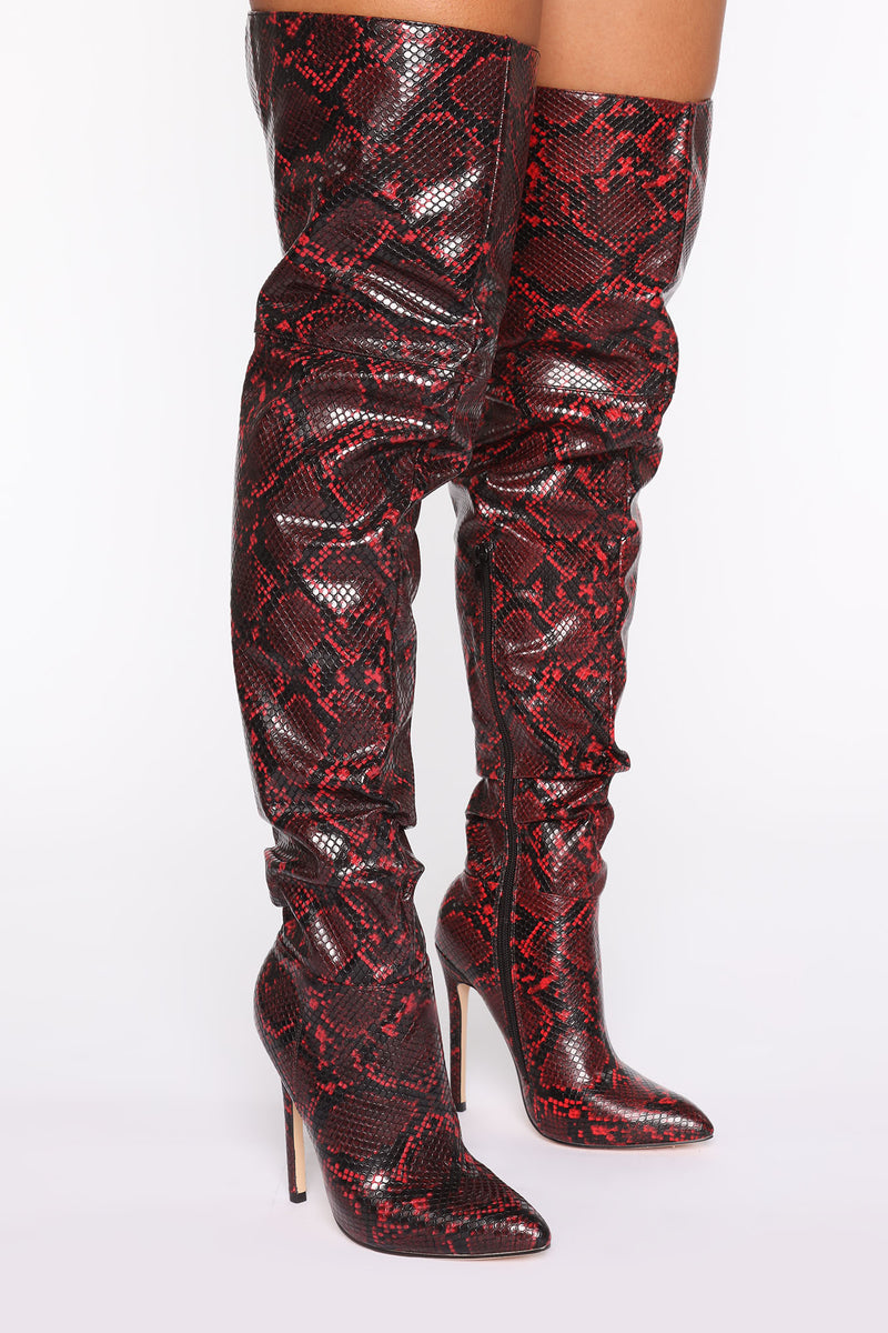 Slither Away Heeled Boots Red Snake Fashion Nova Shoes