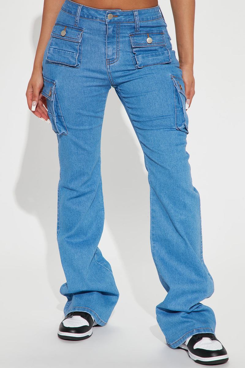 Pantalones Tejanos Mujer Jeans Cargo Flare Late Nights De Fashion