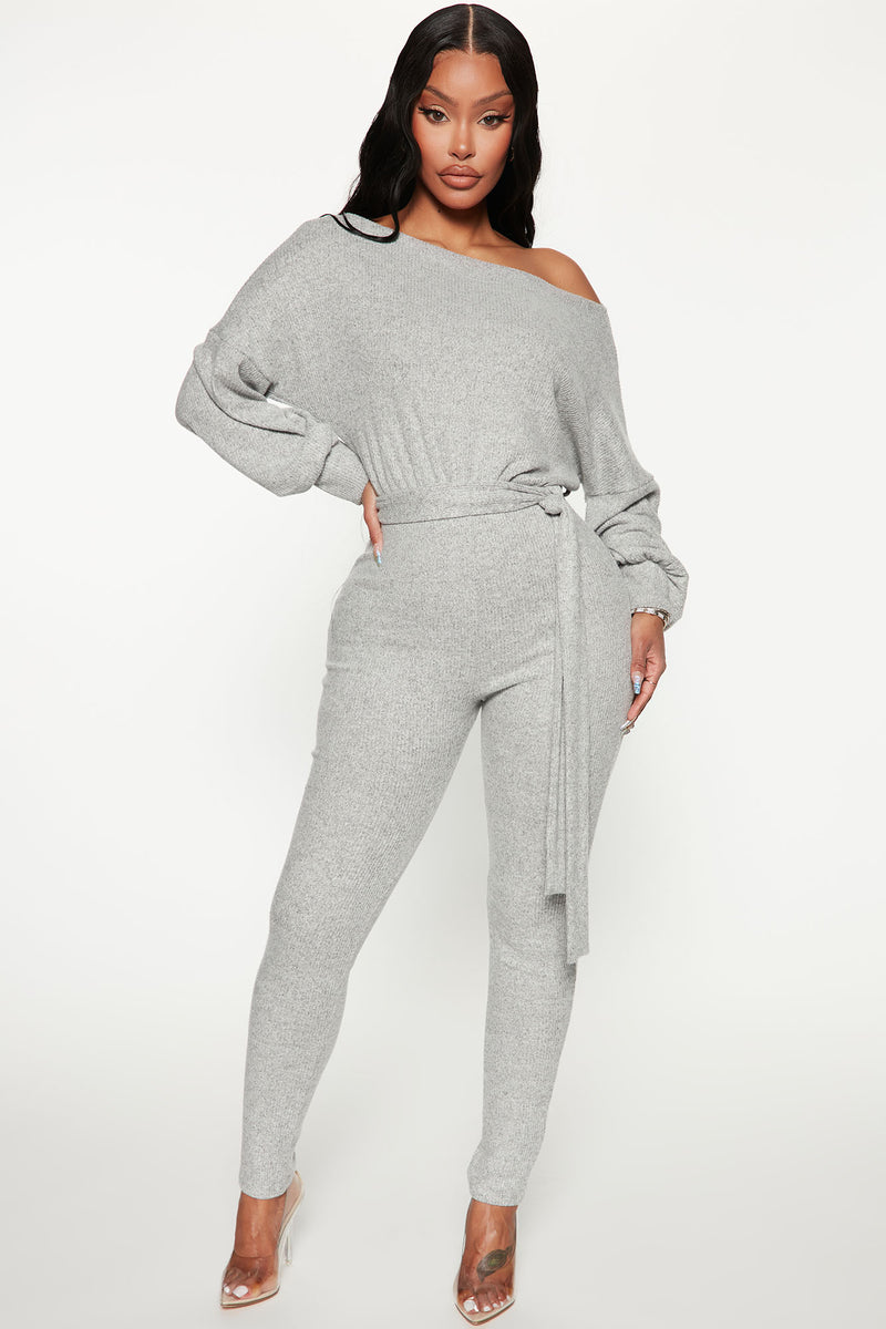 Chill Day Cozy Jumpsuit - Heather Grey