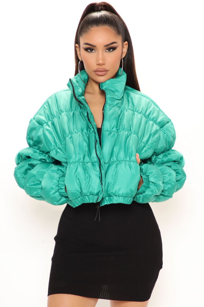 Neon green cropped puffer jacket on sale