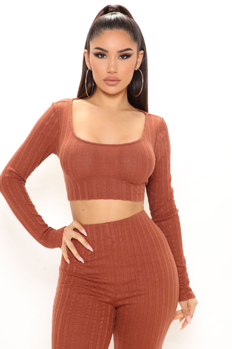 Keep It Casual Long Sleeve Crop Top Brown Fashion Nova, Knit Tops
