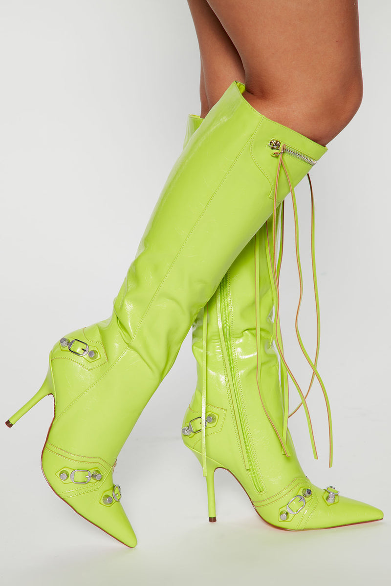 Lime green hotsell knee high boots