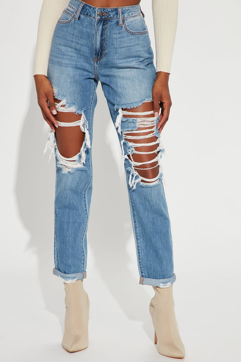 Tall Jax Distressed High Rise Boyfriend Jeans Light Blue Wash
