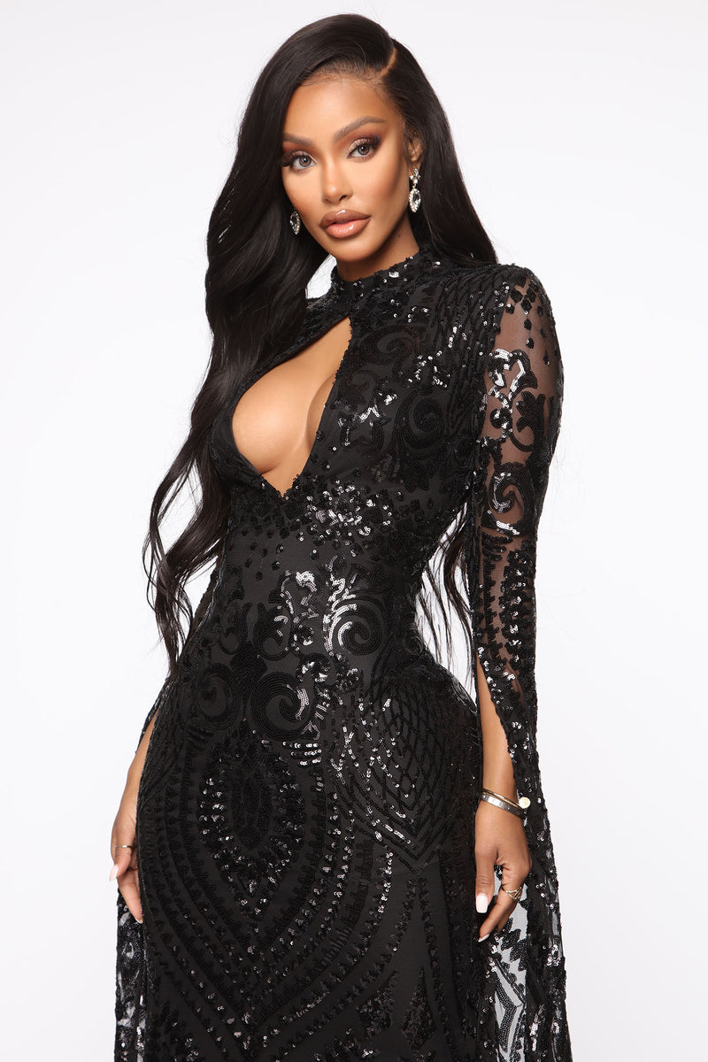 Award Collecting Sequin Maxi Gown Black