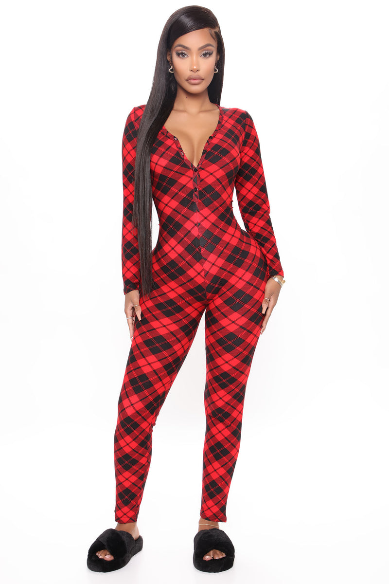 Plaid Habits PJ Jumpsuit Onesie Red Black