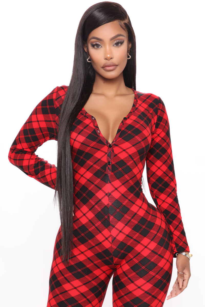 Plaid Habits PJ Jumpsuit Onesie Red Black