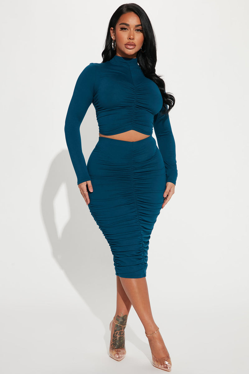 New Day Ruched Skirt Set Teal Fashion Nova, Matching Sets Fashion