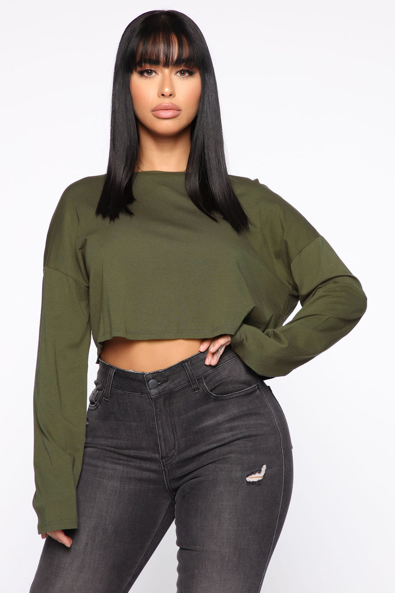 Classic Cropped Long Sleeve Top - Olive | Fashion Nova, Basic Tops ...