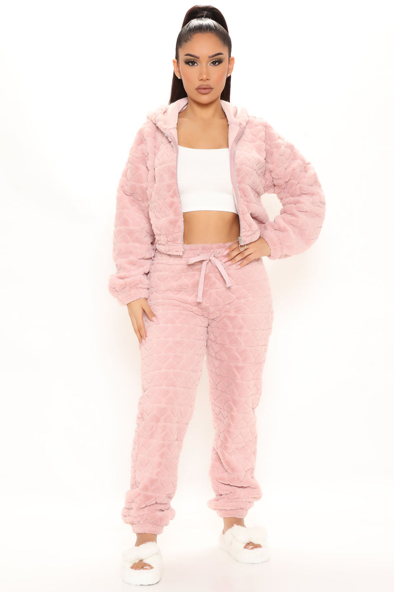 Faux fur jogger set store