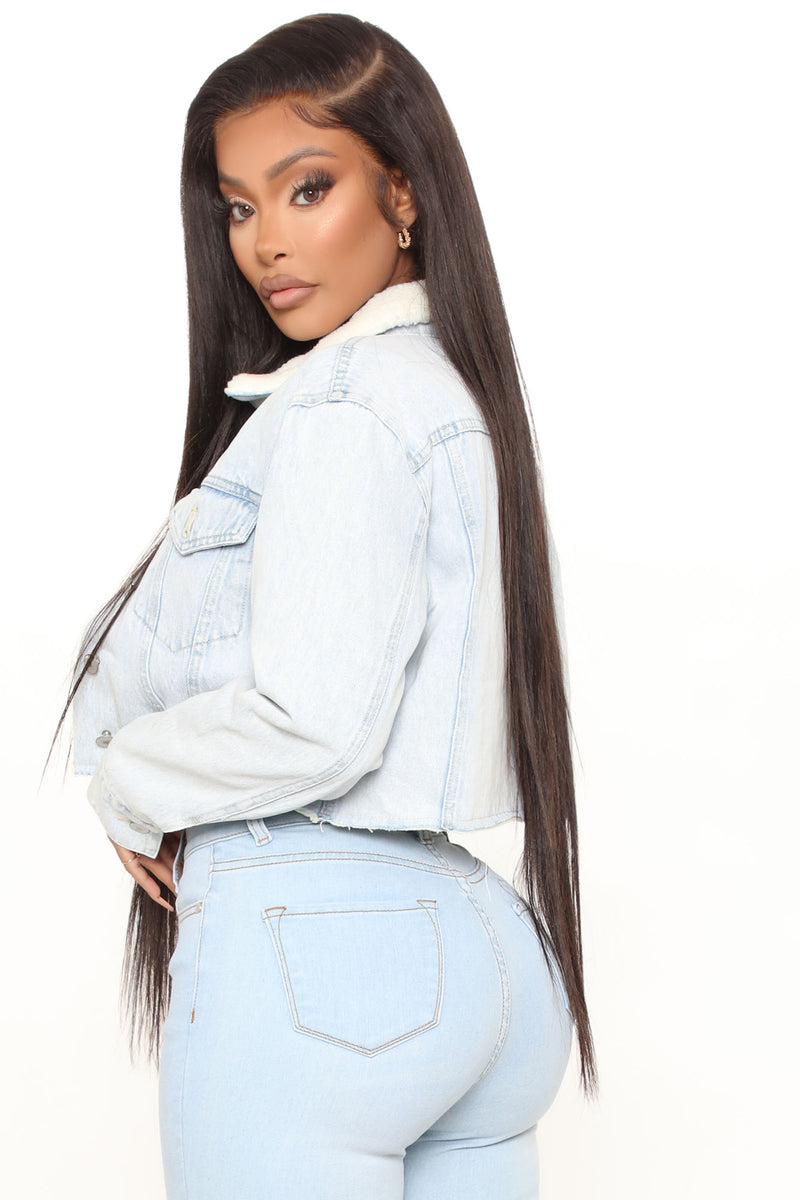 White jean jacket fashion nova store