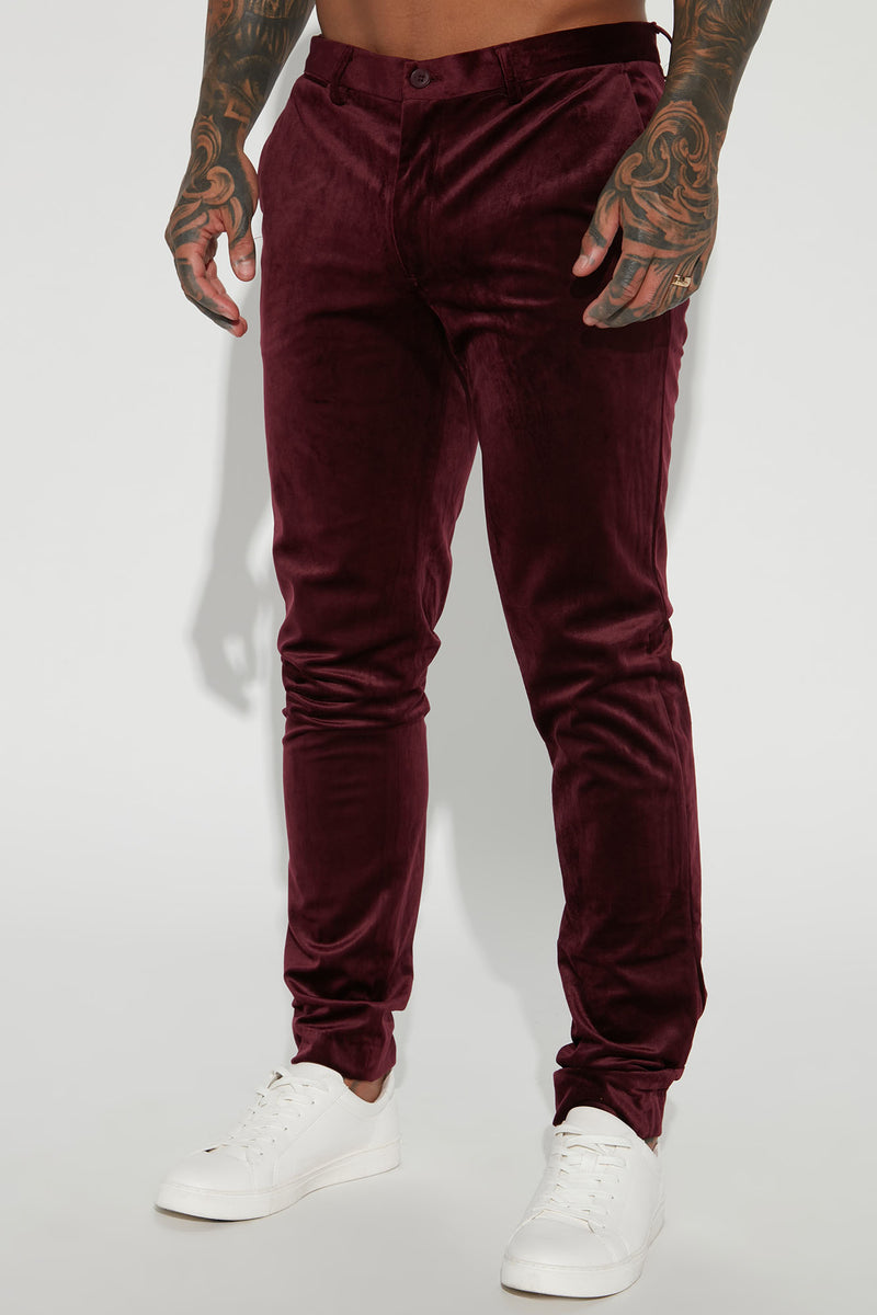 The Modern Velvet Slim Trouser Burgundy