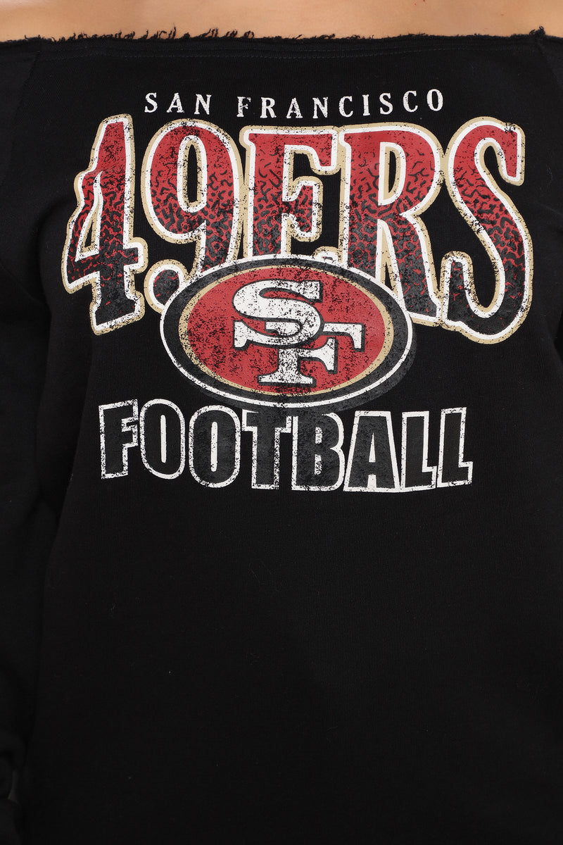 NFL Play The Field 49ers Off Shoulder Sweatshirt - Black