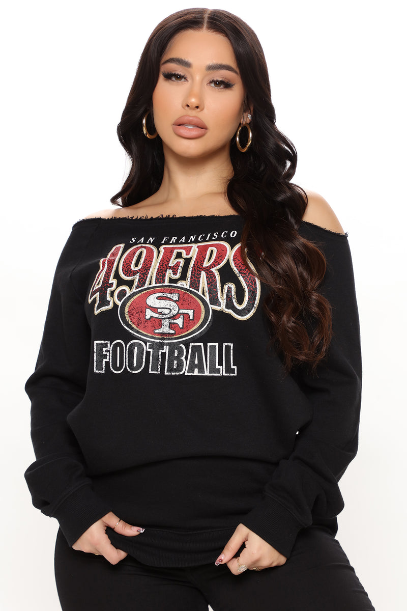 NFL Play The Field 49ers Off Shoulder Sweatshirt - Black, Fashion Nova,  Screens Tops and Bottoms