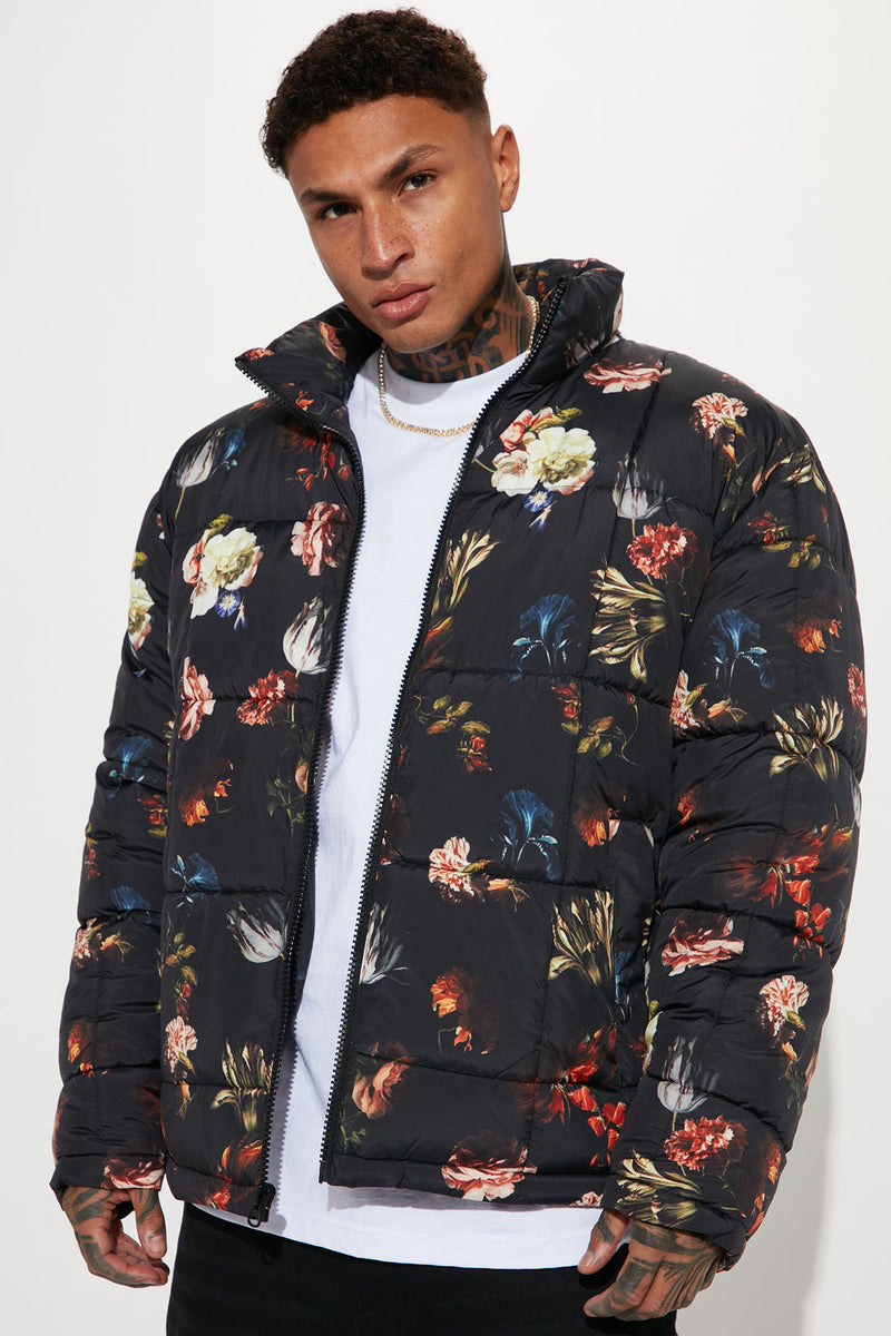 Floral puffer jacket mens sale