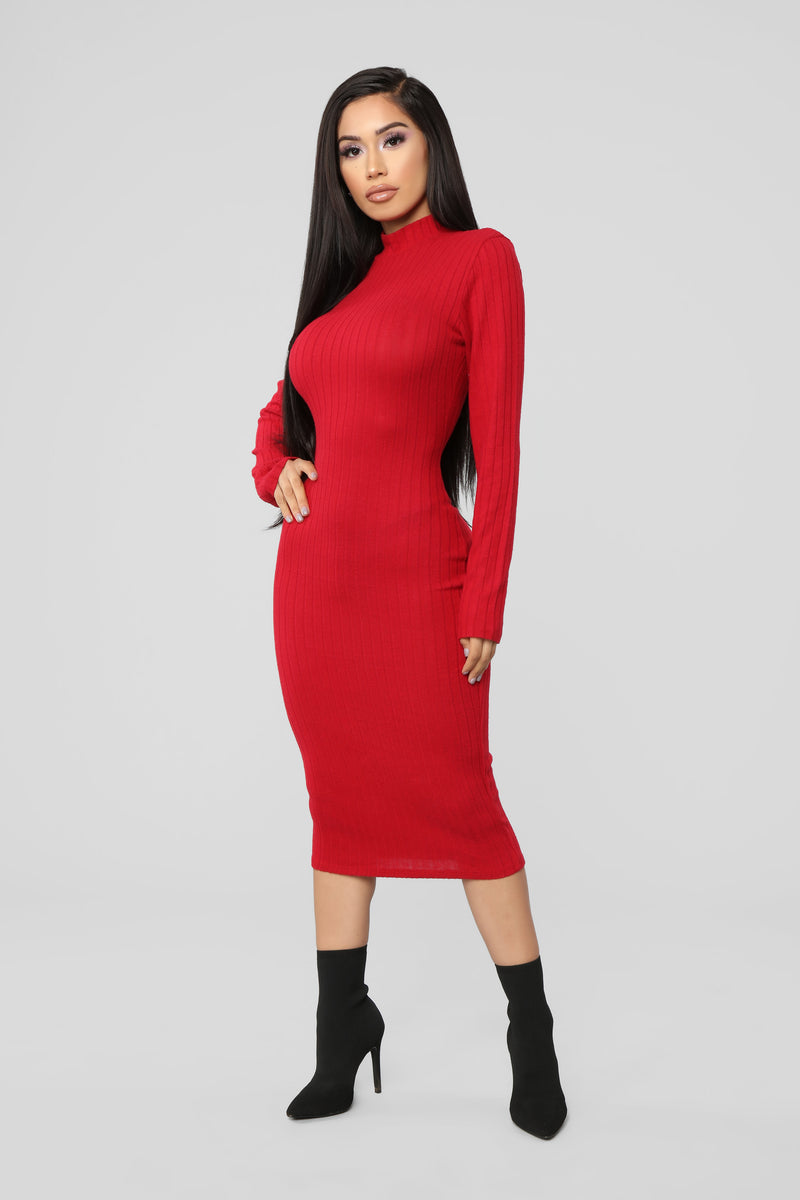 Fashion nova red clearance long sleeve dress