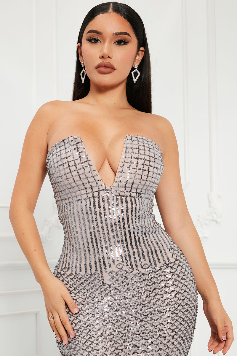 Silver fashion nova shop dress