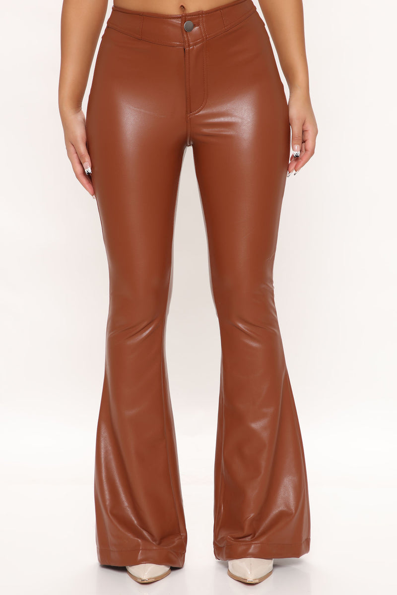 Katiana Faux Leather Flare Pants - Chestnut
