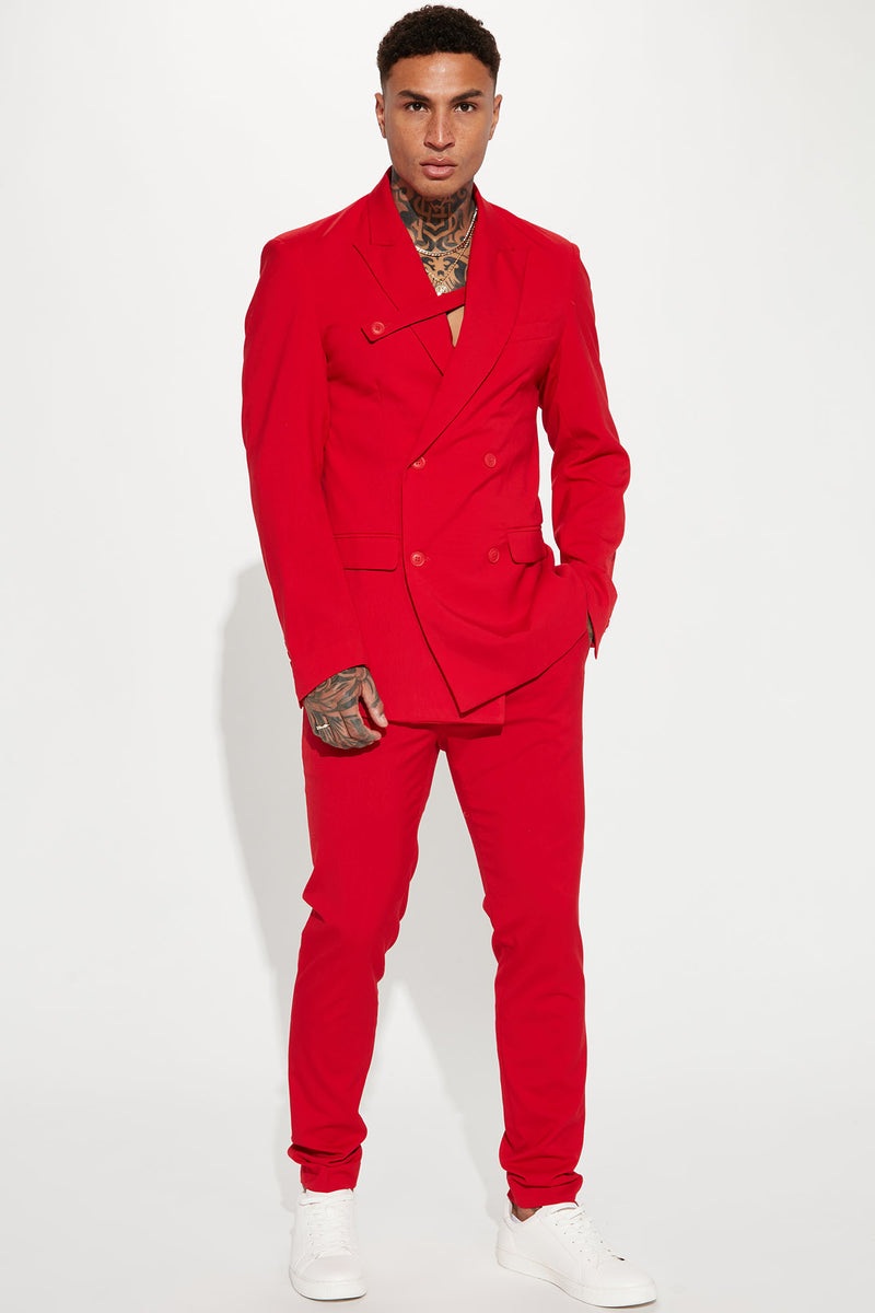 The On One Double Breasted Strap Suit Jacket Red Fashion Nova