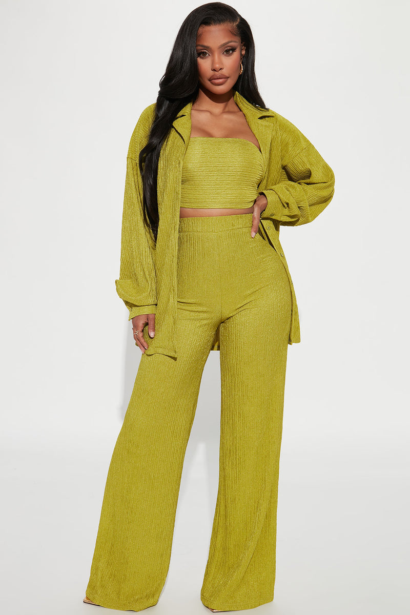 Brielle 3 Piece Pant Set - Chartreuse, Fashion Nova, Matching Sets