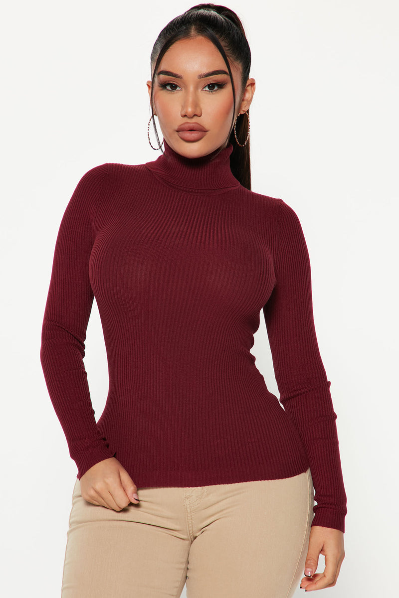 Burgundy roll cheap neck top