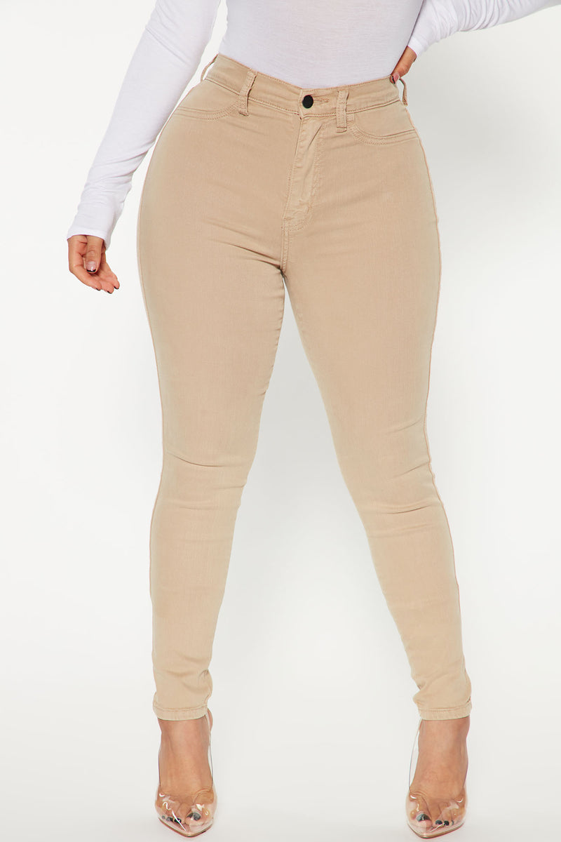 Classic High Waist Skinny Jeans - Khaki