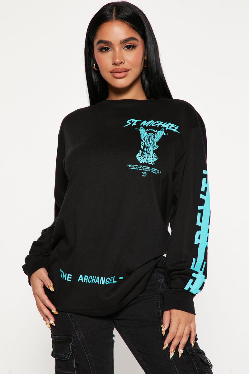 The Archangel Long Sleeve Tee Black Fashion Nova Screens Tops and Bottoms Fashion Nova