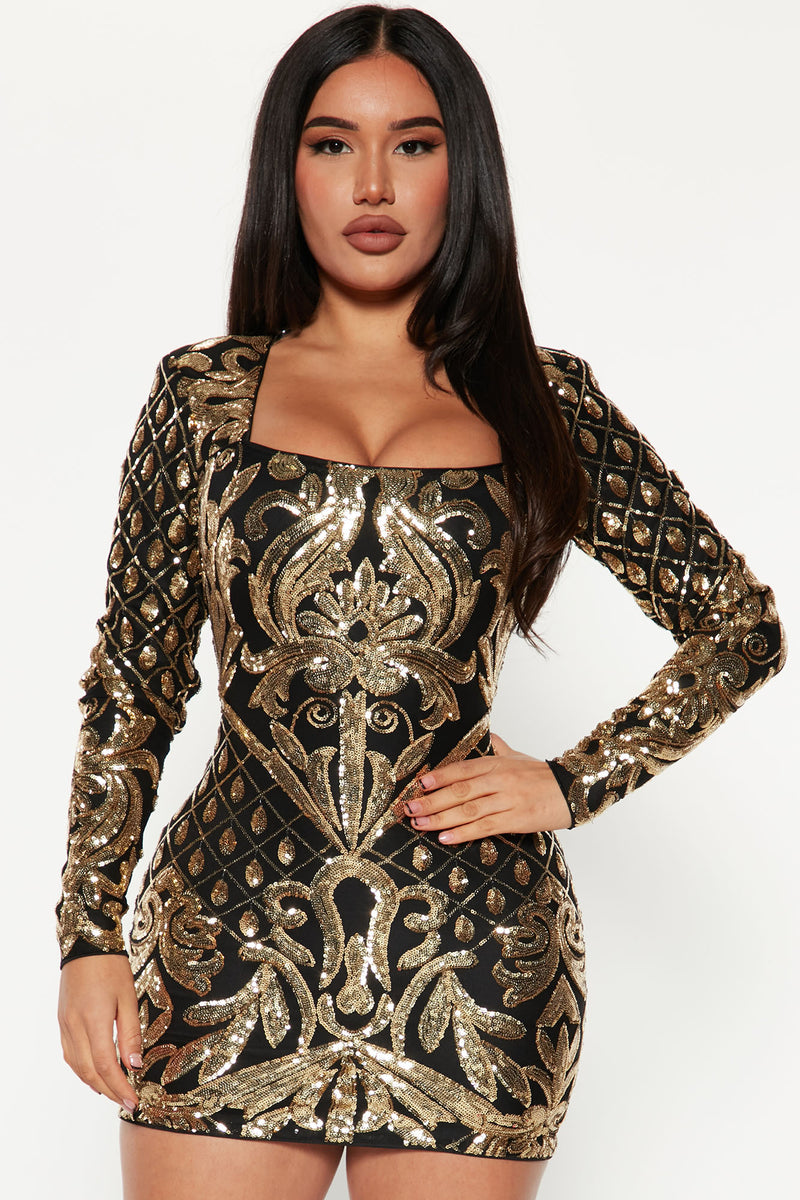 Black and gold hot sale sequin dress fashion nova