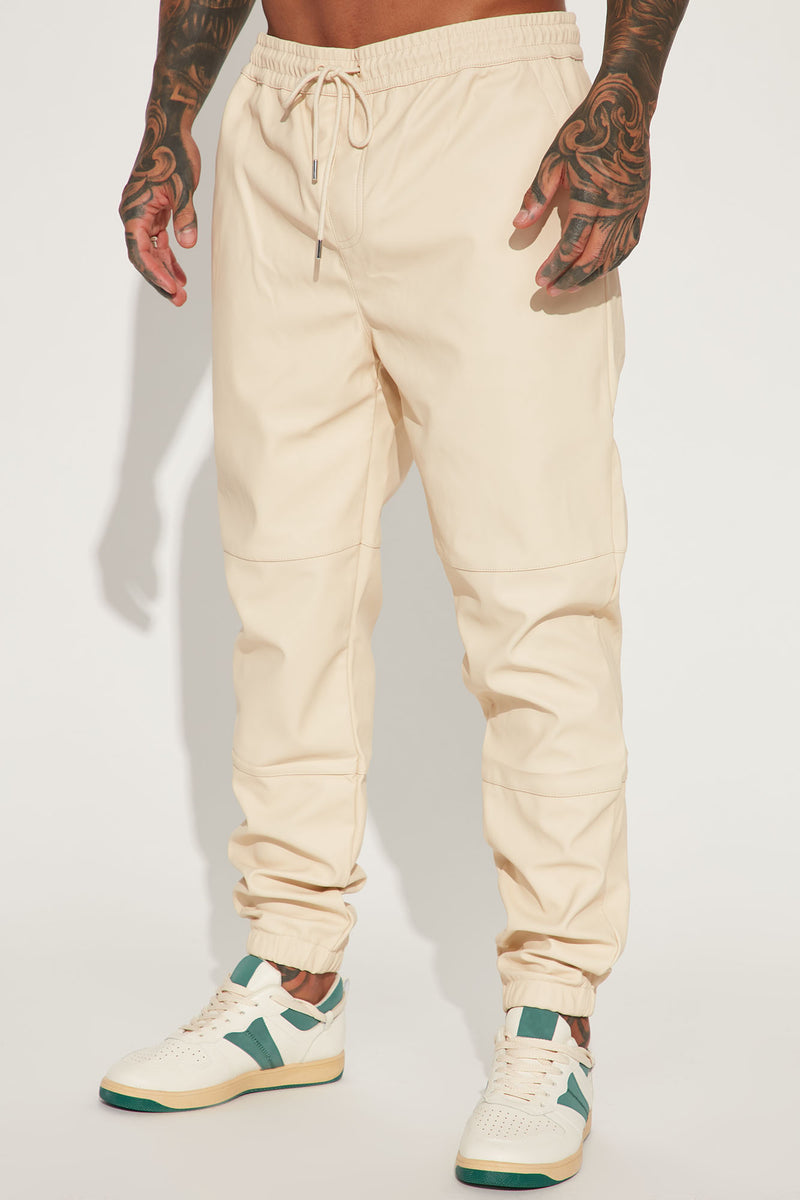 Faux leather sales joggers cream