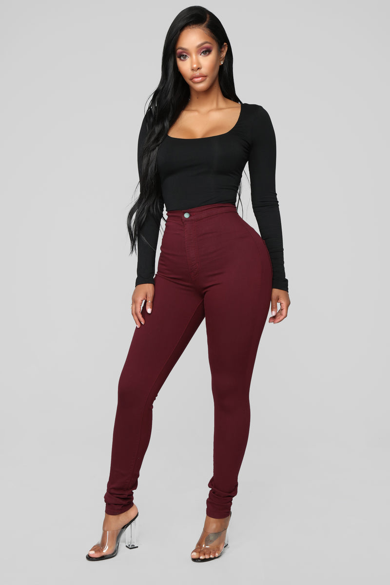 Skibform humane Primitiv Super High Waist Denim Skinnies - Burgundy | Fashion Nova, Jeans | Fashion  Nova