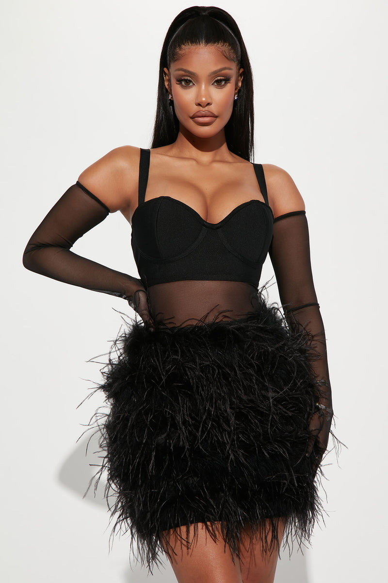 Fawn black feather deals skirt bodycon dress