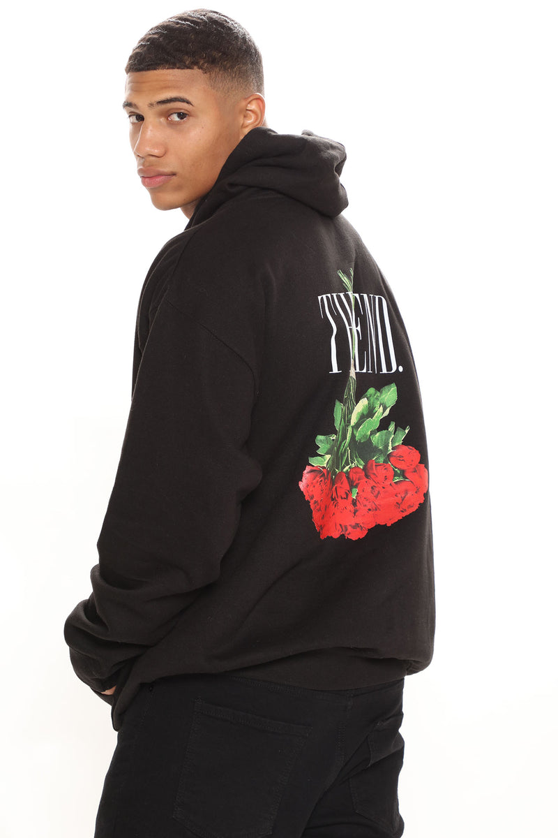 Mens black rose hoodie top