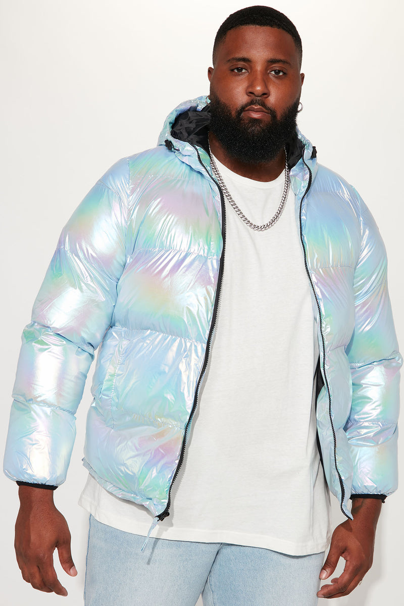 Holographic puffer jacket mens sales