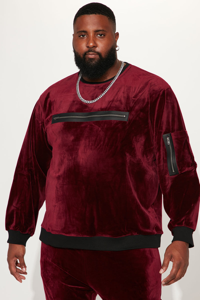 Up All Night Velour Crew Neck Sweatshirt - Burgundy | Fashion Nova, Mens  Fleece Tops | Fashion Nova