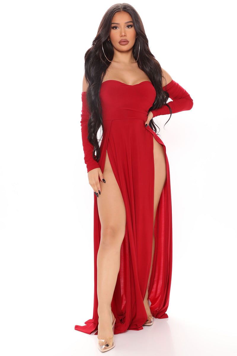 Red off the shoulder dress fashion nova 2025