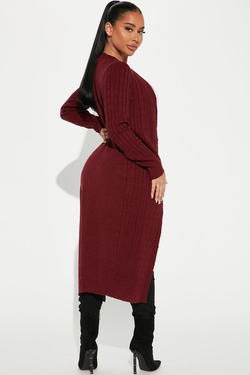 Alessandra Cable Knit Duster Cardigan - Burgundy | Fashion Nova, Sweaters |  Fashion Nova